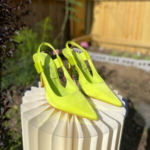 Neon Green Slingback Pumps Heels | Size  6.5 | EU 37
